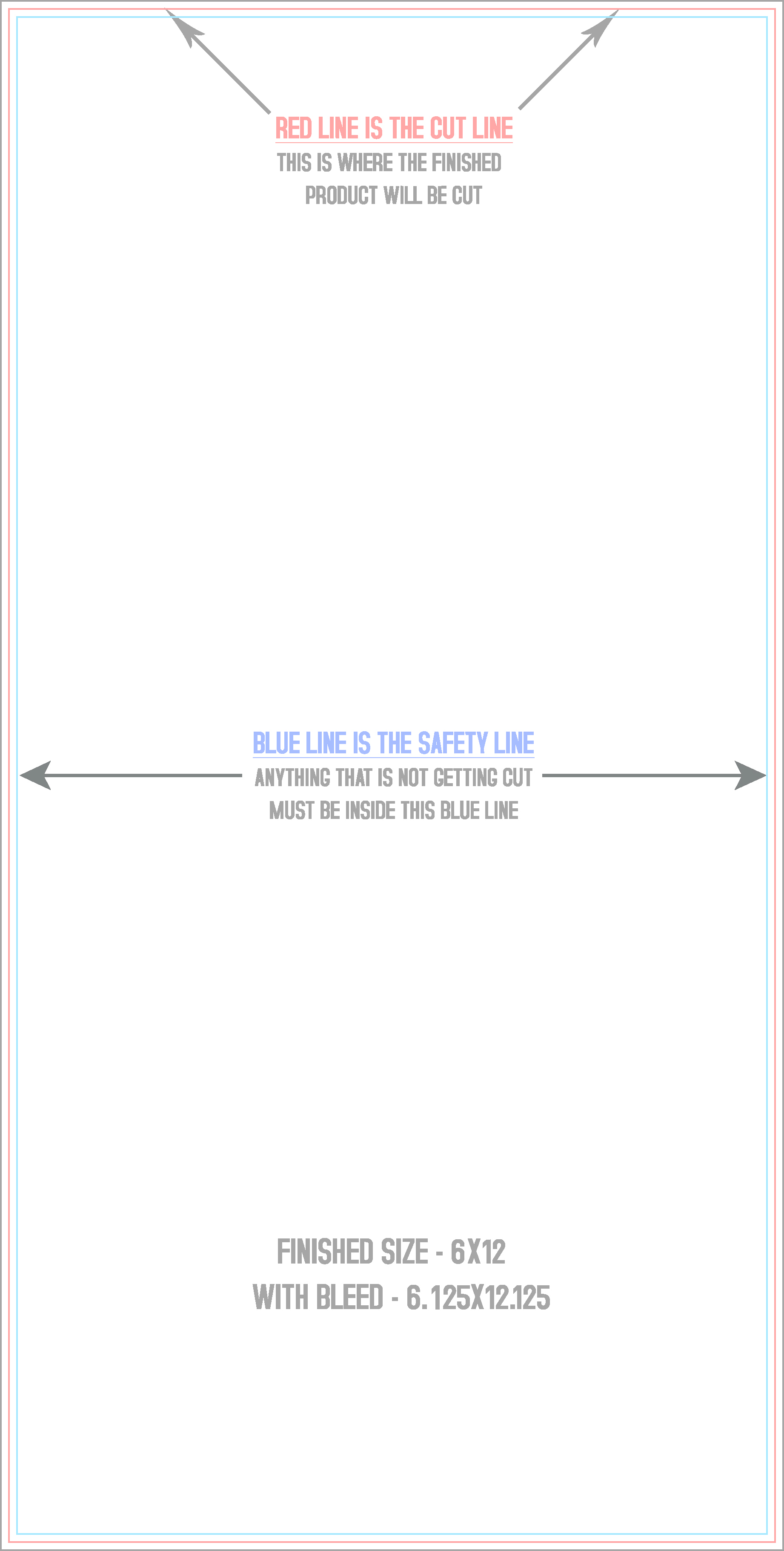 6" × 12" vertical EDDM postcard template preview (Print Only) with the trim, bleed and safe-zone guides marked