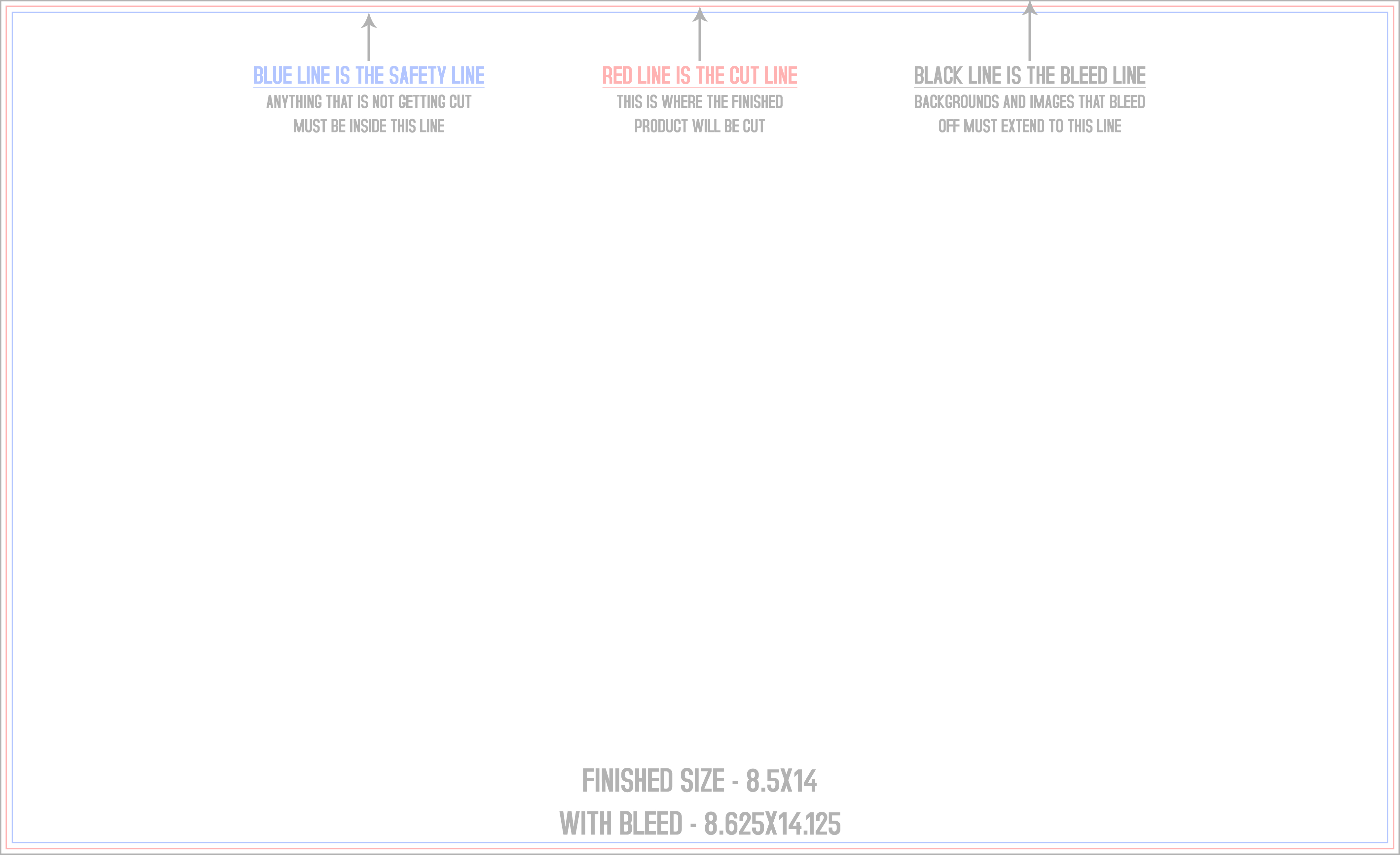 8.5" × 14" EDDM flyer and sell sheet template preview showing the trim, bleed and safe-zone guides