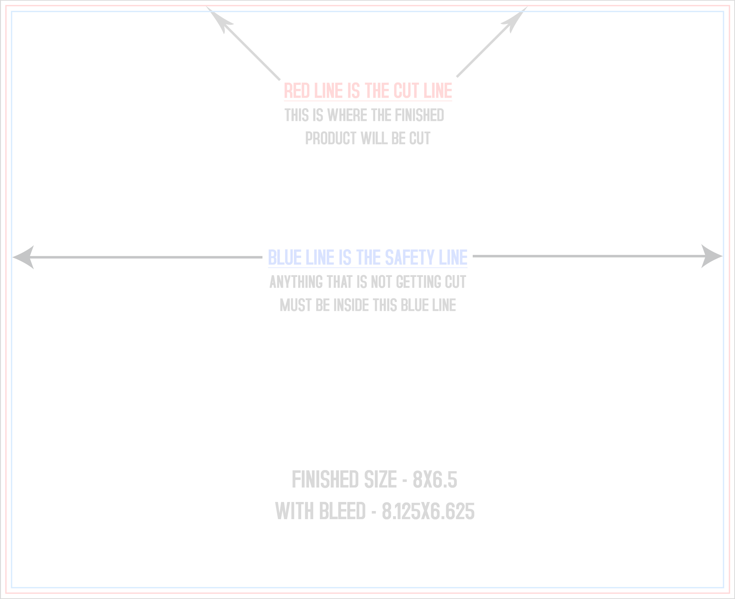 6.5" × 8" EDDM postcard template preview showing the trim, bleed and safe-zone guides
