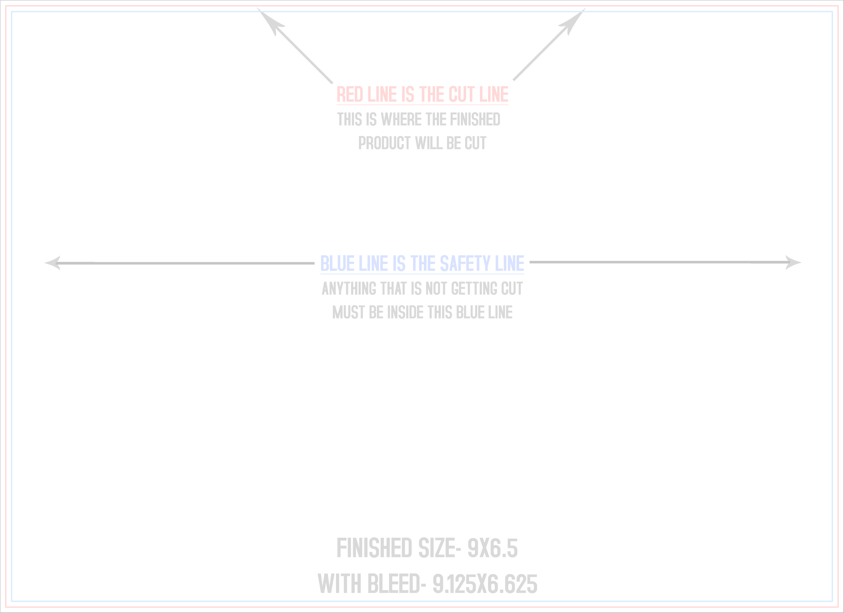 6.5" × 9" EDDM postcard template preview showing the trim, bleed and safe-zone guides